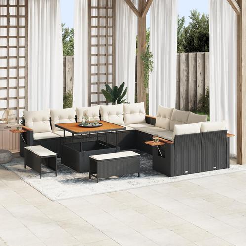 vidaXL 13-delige tuinset met kussens in zwart poly rattan en, Tuin en Terras, Tuinsets en Loungesets, Nieuw, Verzenden