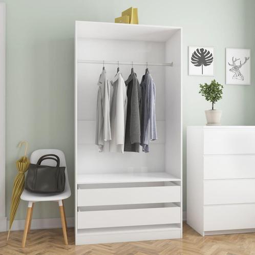 vidaXL Garde-robe Blanc brillant 100x50x200 cm Bois, Maison & Meubles, Armoires | Penderies & Garde-robes, Neuf, Envoi