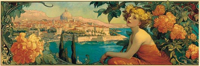 CREATIVE_HUB - Panoramic French riviera Art nouveau #3 cm 50, Huis en Inrichting, Overige Huis en Inrichting