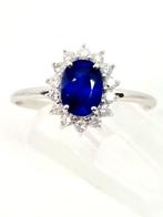 Ring - 18 karaat Witgoud Saffier - Diamant, Handtassen en Accessoires, Ringen, Nieuw