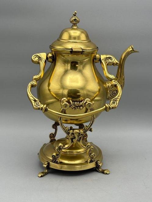 Theepot - Koper, Messing - Theepot op standaard, Antiek en Kunst, Curiosa en Brocante