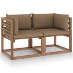 vidaXL Tuinbank 2-zits pallet met taupe kussens grenenhout, Verzenden, Nieuw