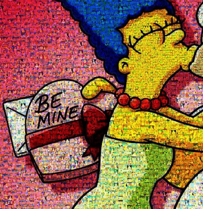 David Law (1967) - Crypto Simpsons in Love - Format 60x60, Antiek en Kunst, Kunst | Designobjecten