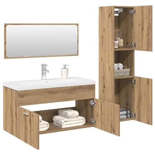 vidaXL 4-delige Badkamermeubelset bewerkt hout artisanaal, Huis en Inrichting, Badkamer | Badkamermeubels, Nieuw, Verzenden
