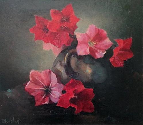 Frits Weiland (1888-1950) - Still life with red Amaryllis, Antiek en Kunst, Kunst | Schilderijen | Klassiek