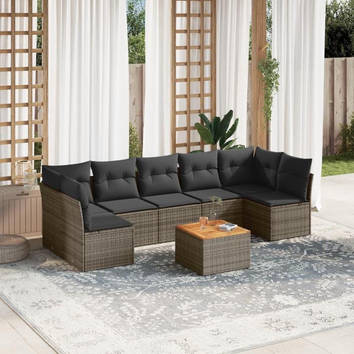 vidaXL 8-delige Loungeset met kussens poly rattan grijs, Jardin & Terrasse, Ensembles de jardin, Envoi