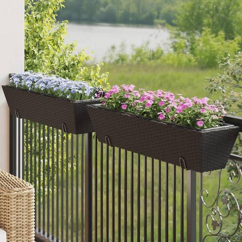 vidaXL Plantenbakken 2 st met haken poly rattan zwart, Jardin & Terrasse, Pots de fleurs, Envoi