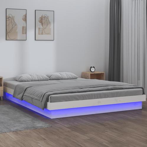 vidaXL Bedframe LED massief hout wit 135x190 cm, Huis en Inrichting, Slaapkamer | Bedden, Nieuw, Verzenden