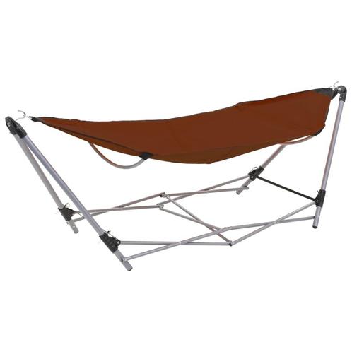 vidaXL Hangmat met inklapbare standaard bruin, Tuin en Terras, Hangmatten, Nieuw, Verzenden
