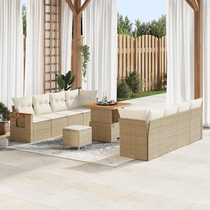 vidaXL Tuinbank Set met kussen 11 pcs Beige en Crème, Tuin en Terras, Tuinsets en Loungesets, Nieuw, Verzenden