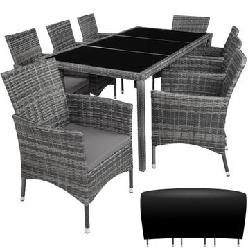 tectake Wicker zitgroep 8+1 met beschermhoes - grijsgevlekt/, Tuin en Terras, Verzenden, Nieuw