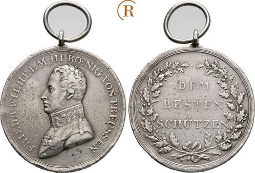 Zilver medaille unsigniert Schuetzenpraemie o J Preussen..., Timbres & Monnaies, Pièces & Médailles, Envoi