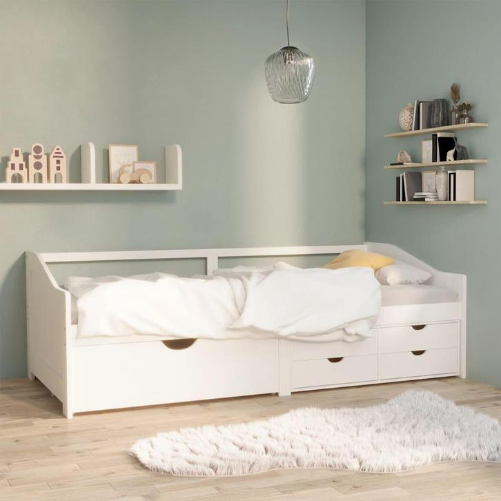 vidaXL Bedbank 3-zits met lades massief grenenhout wit, Huis en Inrichting, Slaapkamer | Bedden, Nieuw, Verzenden