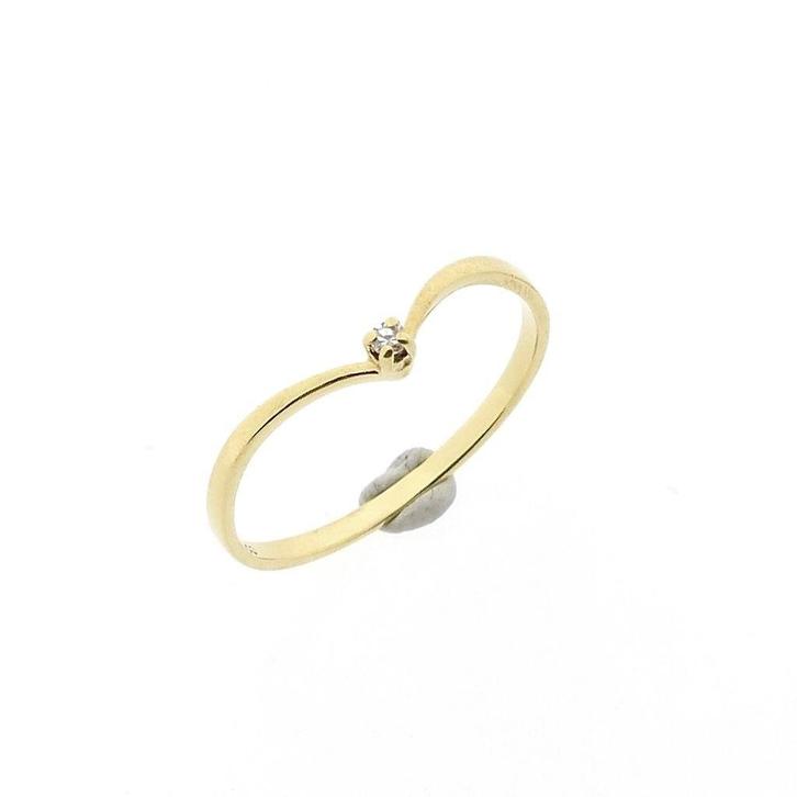 Gouden v-vorm ring met diamant, Handtassen en Accessoires, Ringen, Dame, Met edelsteen, Overige kleuren, 17 tot 18, Gebruikt, Goud