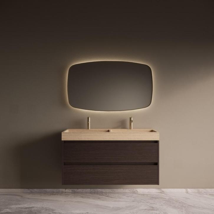 Badmeubelset Riga Travertin met Wastafel 120 cm Bruin Eiken, Doe-het-zelf en Bouw, Sanitair, Bad, Nieuw, Ophalen of Verzenden