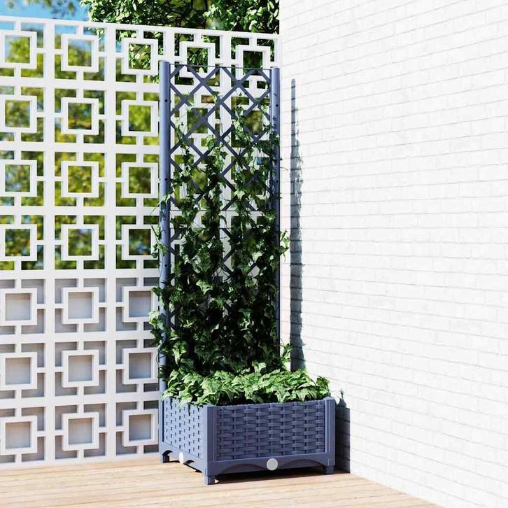 vidaXL Plantenbak met trellis blauwgrijs 40x40x121,5 cm PP, Jardin & Terrasse, Pots de fleurs, Envoi