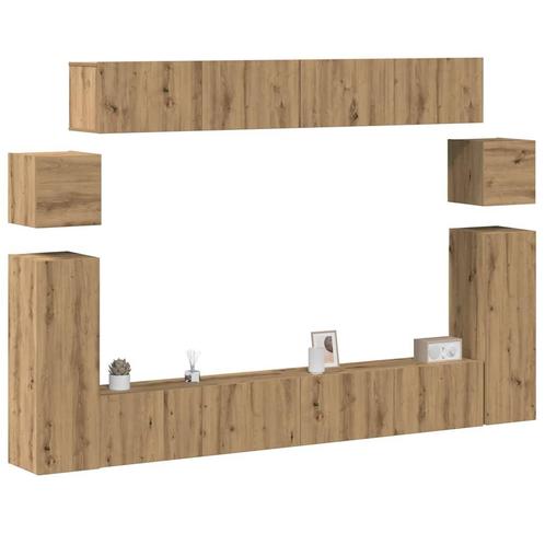 vidaXL 8-delig Tv-meubelset wandmontage bewerkt hout, Huis en Inrichting, Kasten |Televisiemeubels, Nieuw, Verzenden