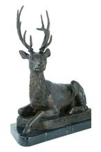 sculptuur, Reclining Deer - 39 cm - Brons, Marmer
