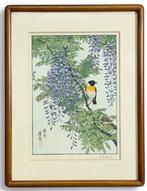 Mei (Satsuki) - Wisteria en Steenuil - houtsnede - Toshi