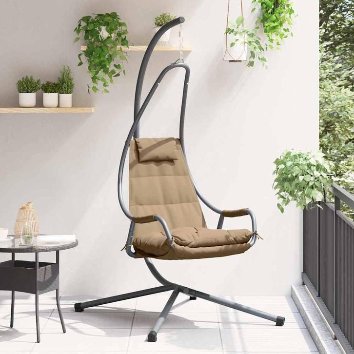 vidaXL Hangende ei-stoel Taupe 94 x 107 x 196.5 cm Staal, Tuin en Terras, Overige Tuin en Terras, Nieuw, Verzenden