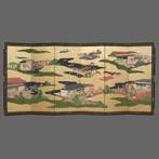 Byôbu  (kamerscherm) - Bladgoud, Gelakt hout - Japan -, Antiquités & Art, Antiquités | Autres Antiquités