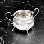 Antique sterling silver sugar bowl, hoof feet and scroll