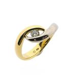 Bicolor gouden solitair ring met diamant | 0,09 ct., Handtassen en Accessoires, Ringen, Gebruikt, Overige kleuren, Ophalen of Verzenden