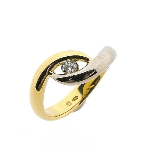 Bicolor gouden solitair ring met diamant | 0,09 ct., Handtassen en Accessoires, Ringen, Dame, Met edelsteen, Overige kleuren, Kleiner dan 17