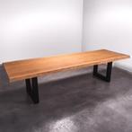 Boomstamtafel, Eettafel 350x110 massief hardhout, metaalpoot, 200 cm of meer, Nieuw, Robuust Modern, 100 tot 150 cm