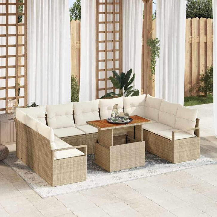vidaXL Tuinbank Set met kussen met kussen 10 pcs Beige en, Tuin en Terras, Tuinsets en Loungesets, Nieuw, Verzenden