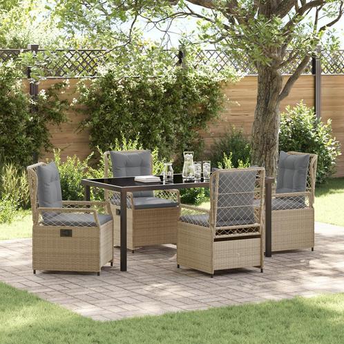 vidaXL Tuin Eettafel Set 5 Stuks Beige Poly Rattan, Tuin en Terras, Tuinsets en Loungesets, Nieuw, Verzenden