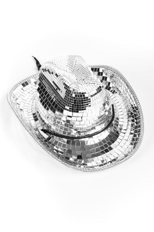 Cowboyhoed Spiegeltjes Zilver Disco Hoed Spiegelbol Discobol, Hobby en Vrije tijd, Feestartikelen, Nieuw, Ophalen of Verzenden
