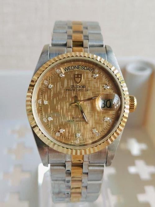 Tudor - Prince Date Day - 76213 Gold Linen Diamond Dial -, Handtassen en Accessoires, Horloges | Antiek