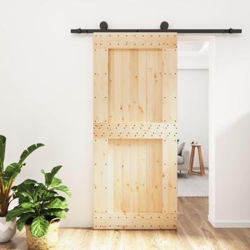 vidaXL Schuifdeur met beslag 90x210 cm massief grenenhout, Doe-het-zelf en Bouw, Deuren en Vliegenramen, Verzenden, Nieuw