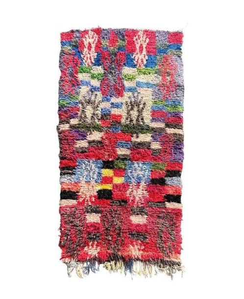 Vintage Marokkaanse Boucherouite-poef – Met de hand geweven, Huis en Inrichting, Stoffering | Tapijten en Vloerkleden