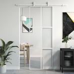 vidaXL Schuifdeur 76x205 cm gehard glas en aluminium wit, Doe-het-zelf en Bouw, Deuren en Vliegenramen, Verzenden, Nieuw