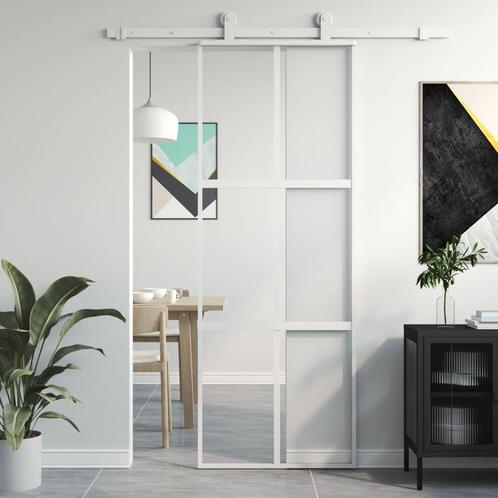 vidaXL Schuifdeur 76x205 cm gehard glas en aluminium wit, Doe-het-zelf en Bouw, Deuren en Vliegenramen, Nieuw, Verzenden