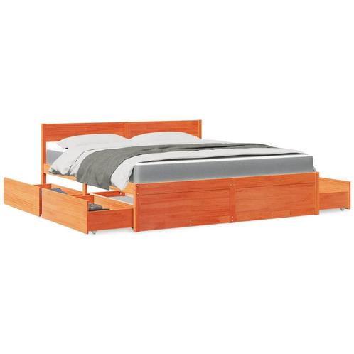 vidaXL Lit avec tiroirs/matelas cire marron 180x200 cm, Maison & Meubles, Chambre à coucher | Lits, Neuf, Envoi