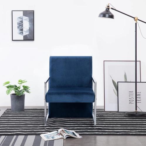 vidaXL Fauteuil avec pieds chromés Bleu Velours, Maison & Meubles, Fauteuils, Neuf, Envoi