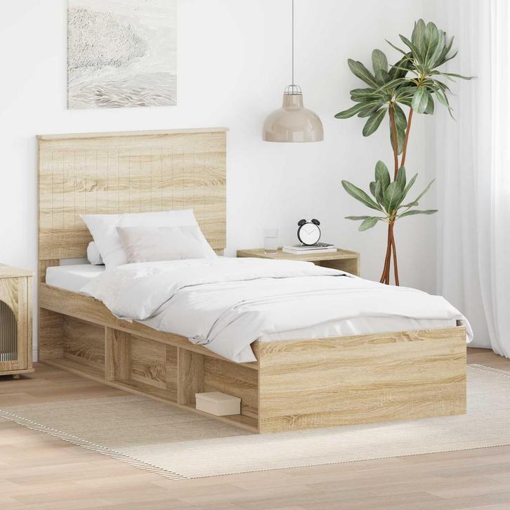 vidaXL Bedframe Sonoma Eik 90 x 190 cm Massief grenenhout, Huis en Inrichting, Slaapkamer | Bedden, Nieuw, Verzenden