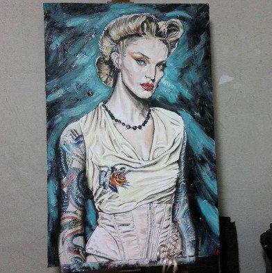 Maudy Alferink (XX-XXI) - Tattoo girl, Antiek en Kunst, Kunst | Schilderijen | Modern