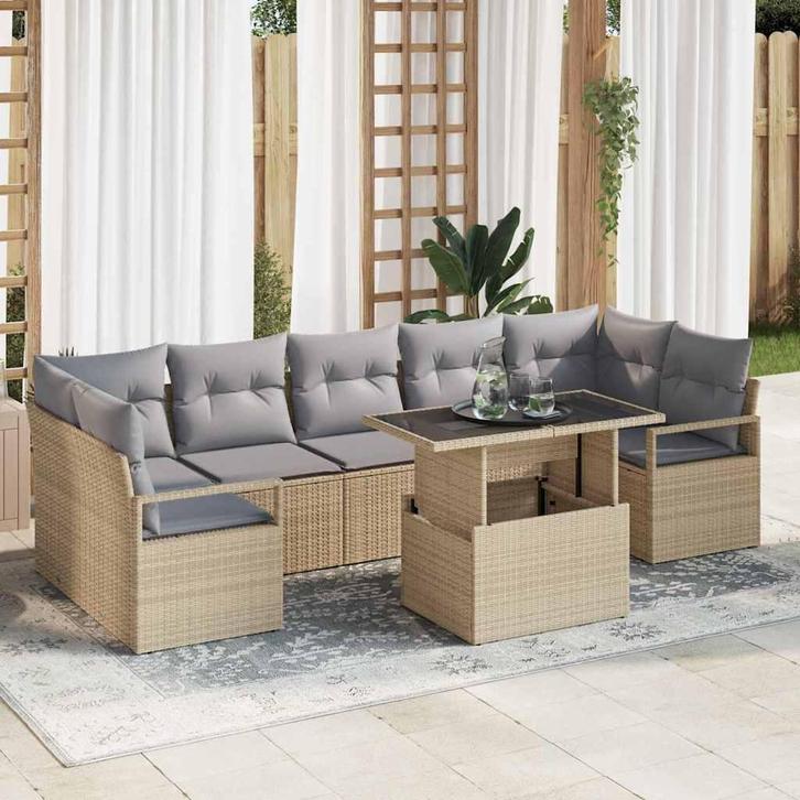 vidaXL Tuinbank Set met opslag 8 pcs Beige Poly rattan, Tuin en Terras, Tuinsets en Loungesets, Nieuw, Verzenden