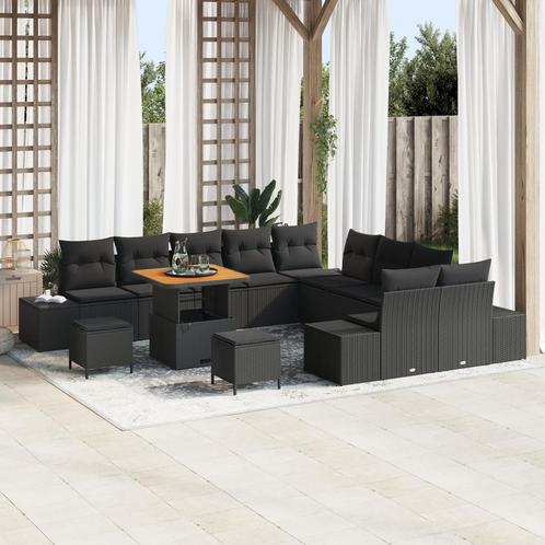 vidaXL 13-delige tuinset met kussens - zwart poly riet en, Tuin en Terras, Tuinsets en Loungesets, Nieuw, Verzenden
