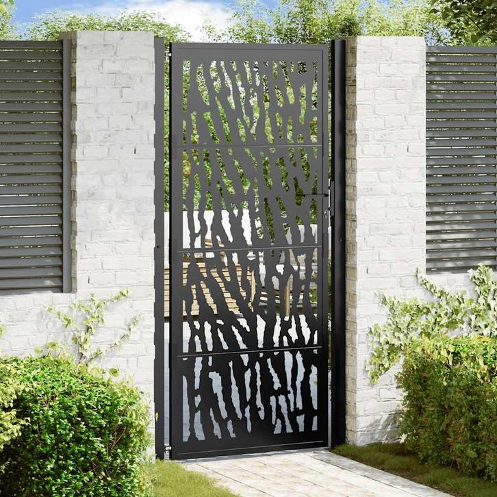 vidaXL Poort met sporenontwerp 105x205 cm staal zwart, Tuin en Terras, Tuinpoorten, Nieuw, Verzenden