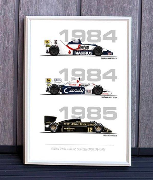 Ayrton Senna - Alle autos in 4 kaders., Verzamelen, Automerken, Motoren en Formule 1