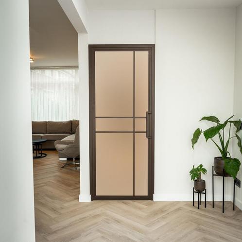 Stalen Binnendeur - Brons - 6 Vlaks - Mat glas - Luxe design, Doe-het-zelf en Bouw, Deuren en Vliegenramen, Nieuw, Metaal, Binnendeur