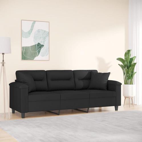 vidaXL Driezitsbank met kussens 180 cm microvezelstof zwart, Huis en Inrichting, Zetels | Zetels, Nieuw, Verzenden
