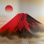 Rode Fuji-berg en Twee Reigers – Gesigneerde Ksh Zijde