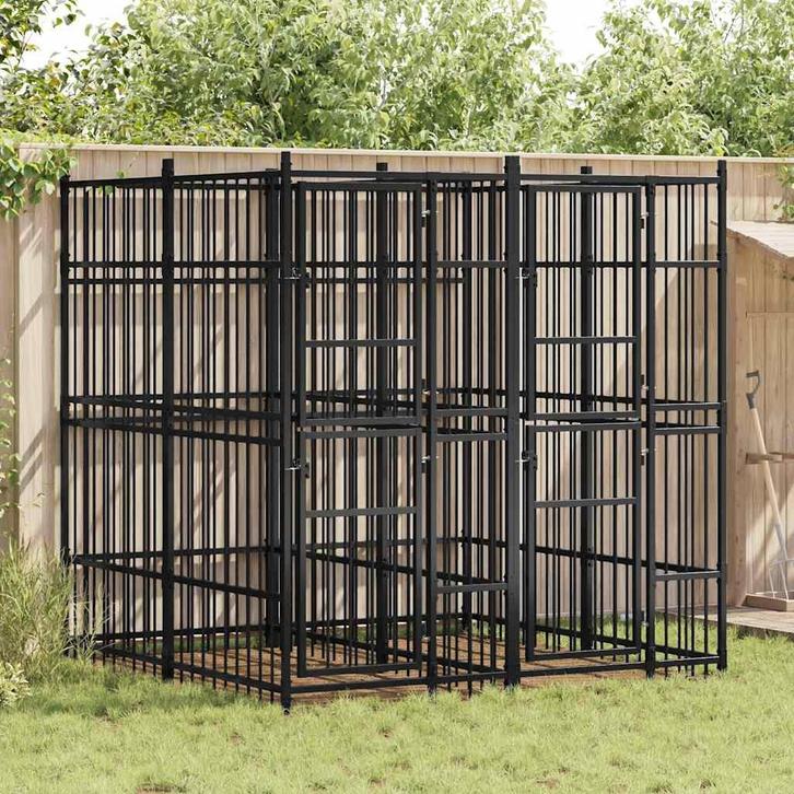 vidaXL Hondenkennel 3,69 m² staal, Dieren en Toebehoren, Hondenbenches, Nieuw, Verzenden