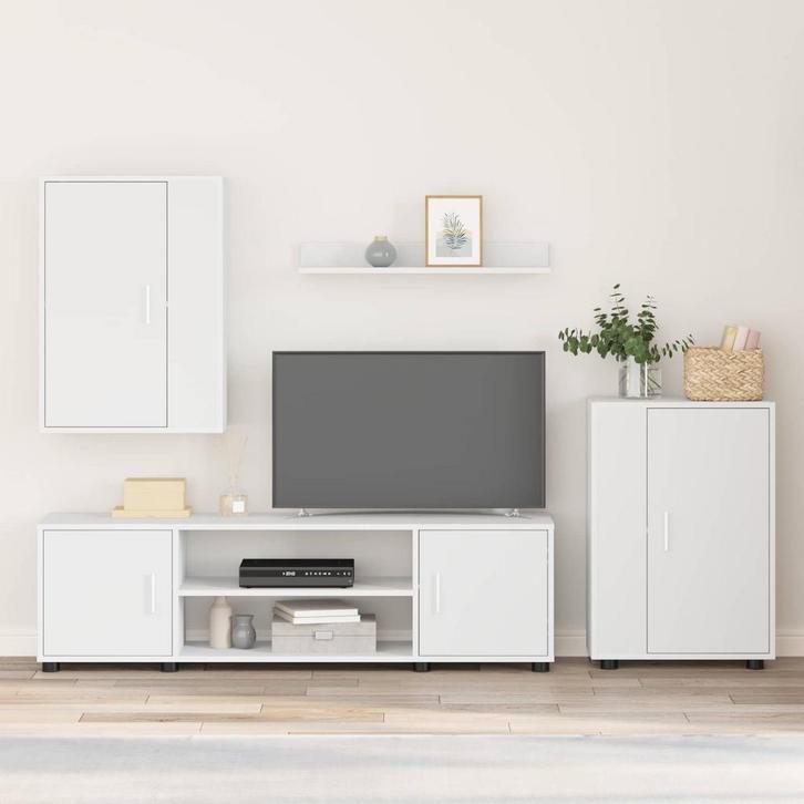 vidaXL Tv-meubelset Wandgemonteerd 4 pcs Wit Bewerkt hout, Huis en Inrichting, Kasten |Televisiemeubels, Nieuw, Verzenden